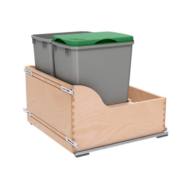 4WCSC Series Double Silver Bins, Bottom Mount Waste Containers for 24" Cabinet, Maple, Rev-A-Shelf