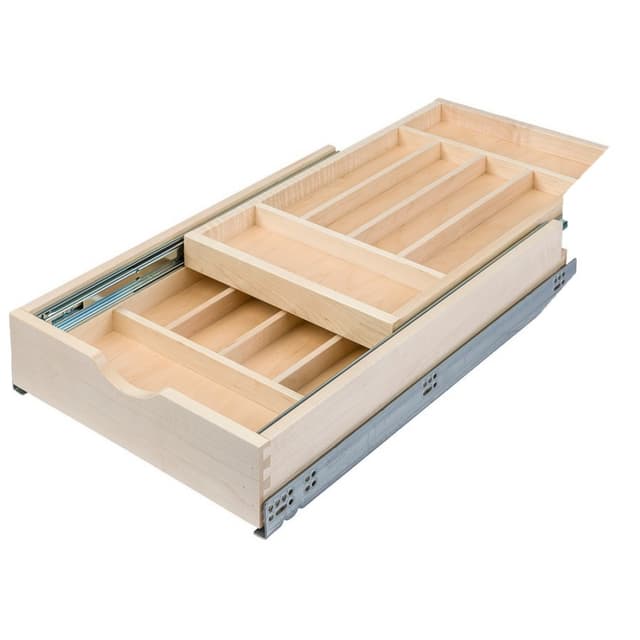 Century Components Signature Series 14-7/8"W Maple Cutlery Drawer Soft-close Full extension Slides, Door Mount - DTIER145PF