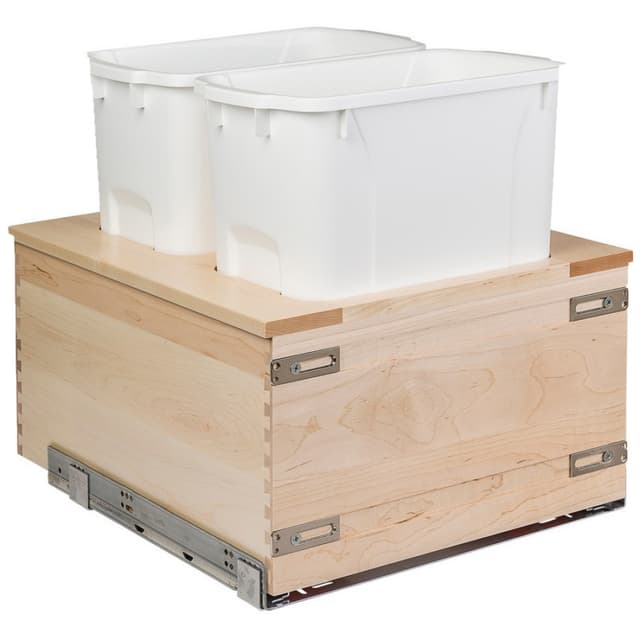 Century Signature 17-7/8" Touch-to-Open Maple Bottom Mount Waste Pullout with 2-34 Quart White Bins Soft-Close, SIGBM175-34PF-MVTO
