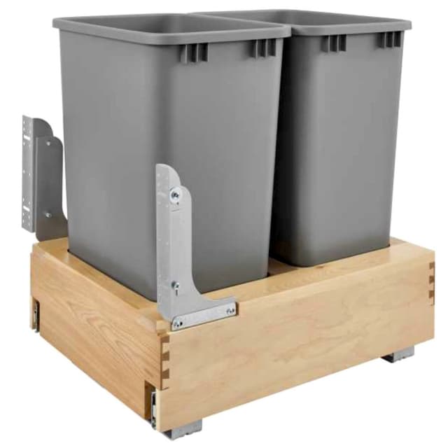4WCBM Series Double Bin Bottom Mount Waste Containers for 21" Cabinet, Maple, Rev-A-Shelf