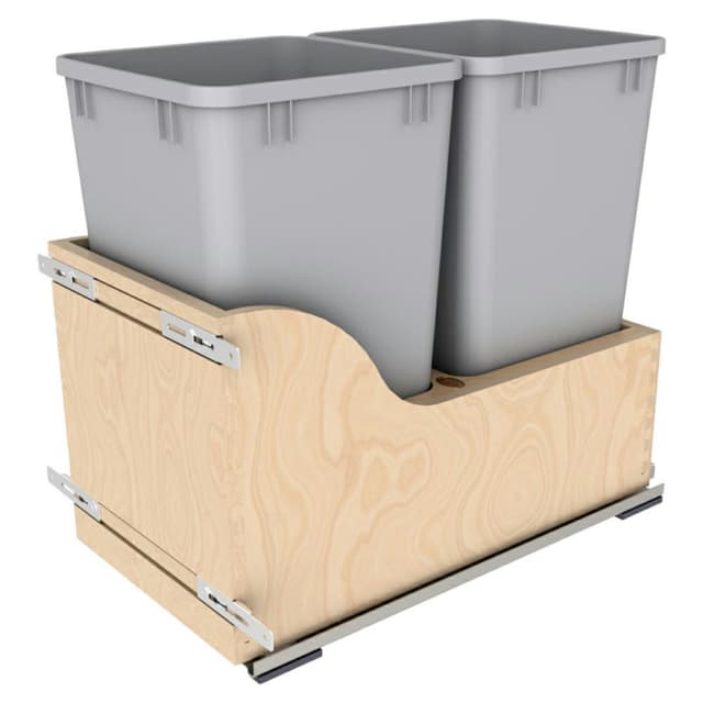 4WCSC Series Double Silver Bins, Bottom Mount Waste Containers for 15" Cabinet, Maple, Rev-A-Shelf