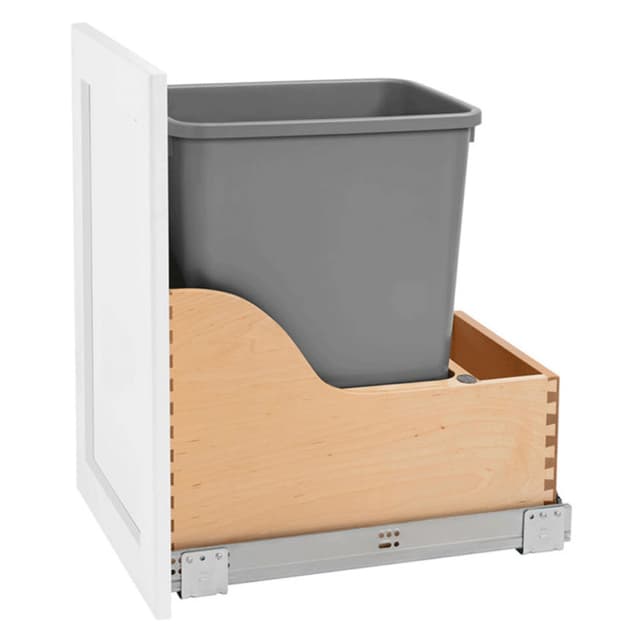 4WCSC Series Single Silver Bin Bottom Mount Waste Container for 15" Cabinet, Maple, Rev-A-Shelf