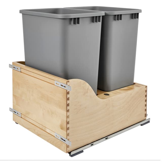 4WCSC Series Double Silver Bins, Bottom Mount Waste Containers for 21" Cabinet, Maple, Rev-A-Shelf