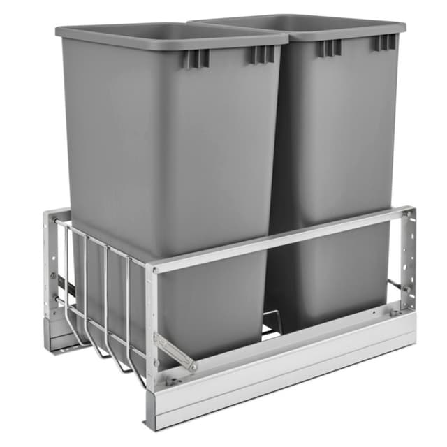 5349 Series Double Silver Bins Bottom Mount Waste Container for 18" Cabinet with Soft-Close, Rev-A-Shelf