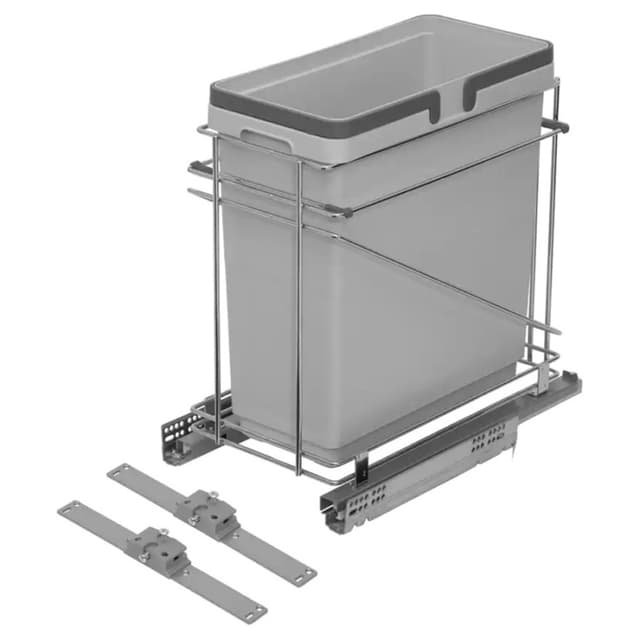 Salice QPAM 12" Silver Bottom Mount Waste Pullout with 1-35 Quart Grey Bin Soft-Close, QPAM12135CR